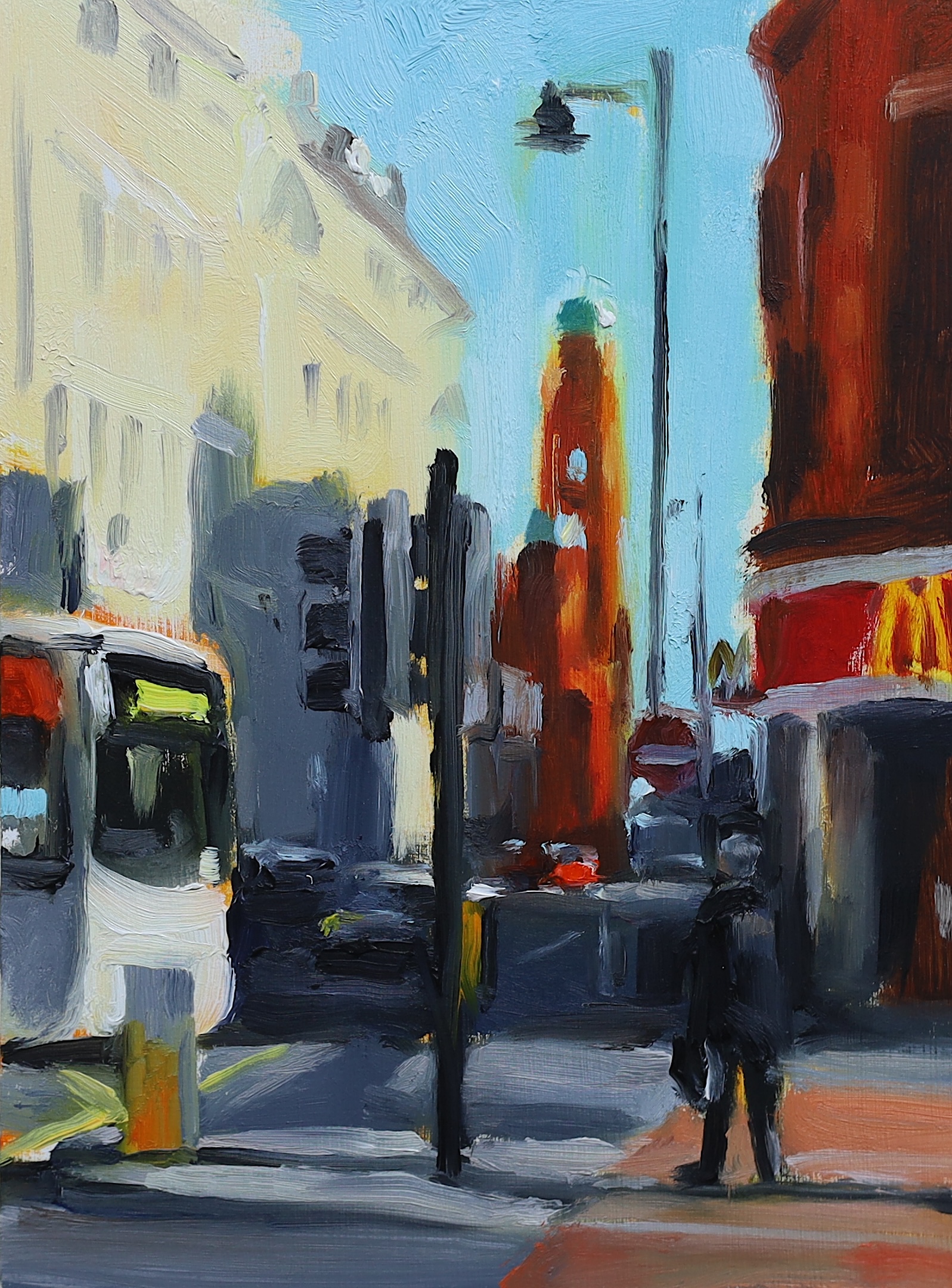 Liam Spencer (British, b.1964), 'Oxford Street No.1', oil on board, 20 x 15cm